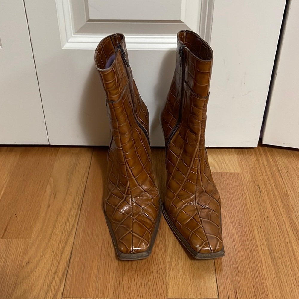Vintage Italian Leather Snakeskin Heeled Boots